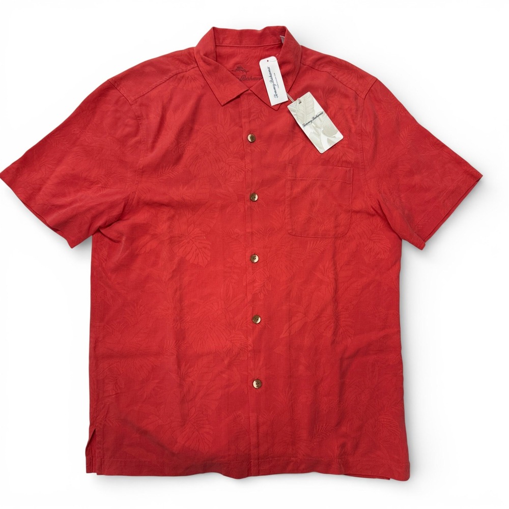 Tommy Bahama St Lucia Fronds Bright Coral S/S Button Up Shirt Mens Medium NWT